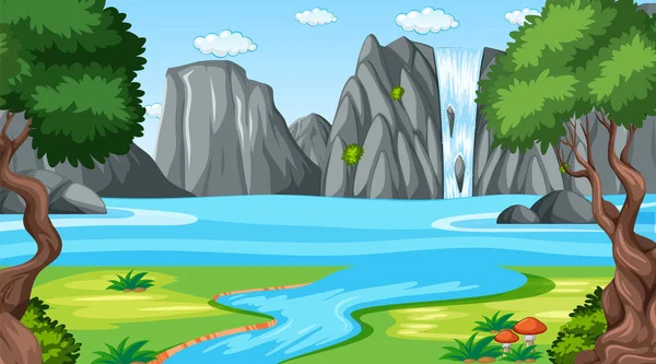 Naturszene Mit Teich Und Bäumen Illustration — Stockvektor