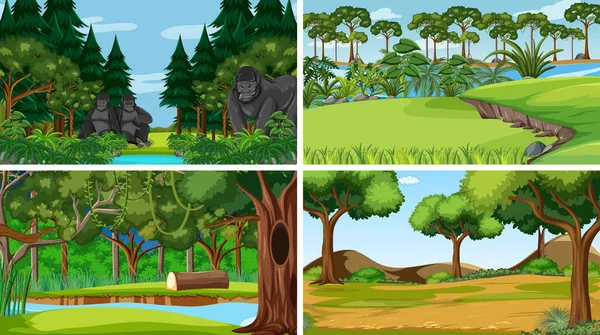 Διαφορετικές Κενές Σκηνές Δάσος Εικονογράφηση — Διανυσματικό Αρχείο