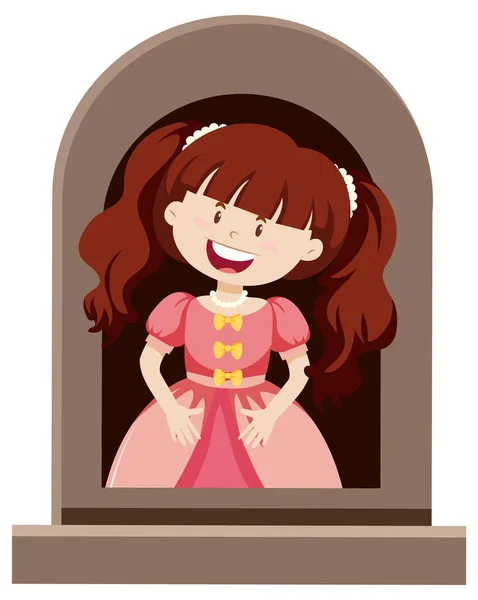 Fantasy Princess Character Window White Background Illustration — Stock Vector