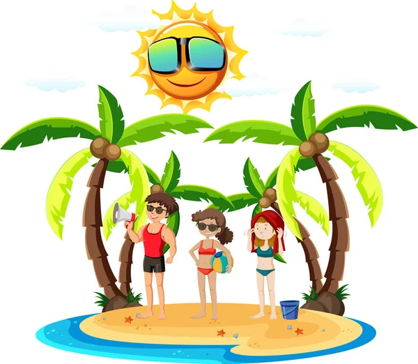 Přátelé Cestovat Pláž Letní Dovolenou Ilustrace — Stockový vektor
