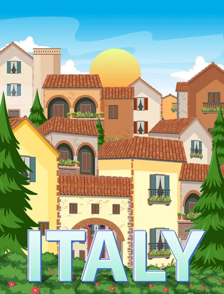 Włochy Atrakcyjność Turystyczna Krajobraz Budynku Tła Ilustracja — Wektor stockowy