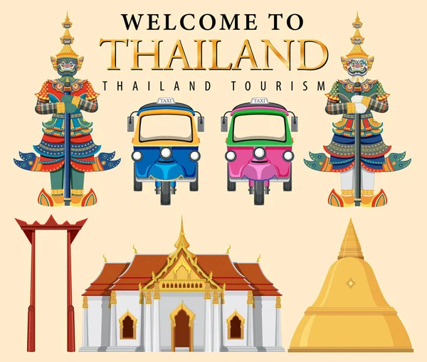 Thailand Ikonische Tourismus Attraktion Hintergrund Illustration — Stockvektor