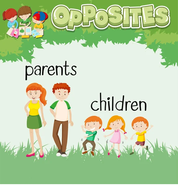 Tegengestelde Woorden Voor Ouders Kinderen Illustratie — Stockvector