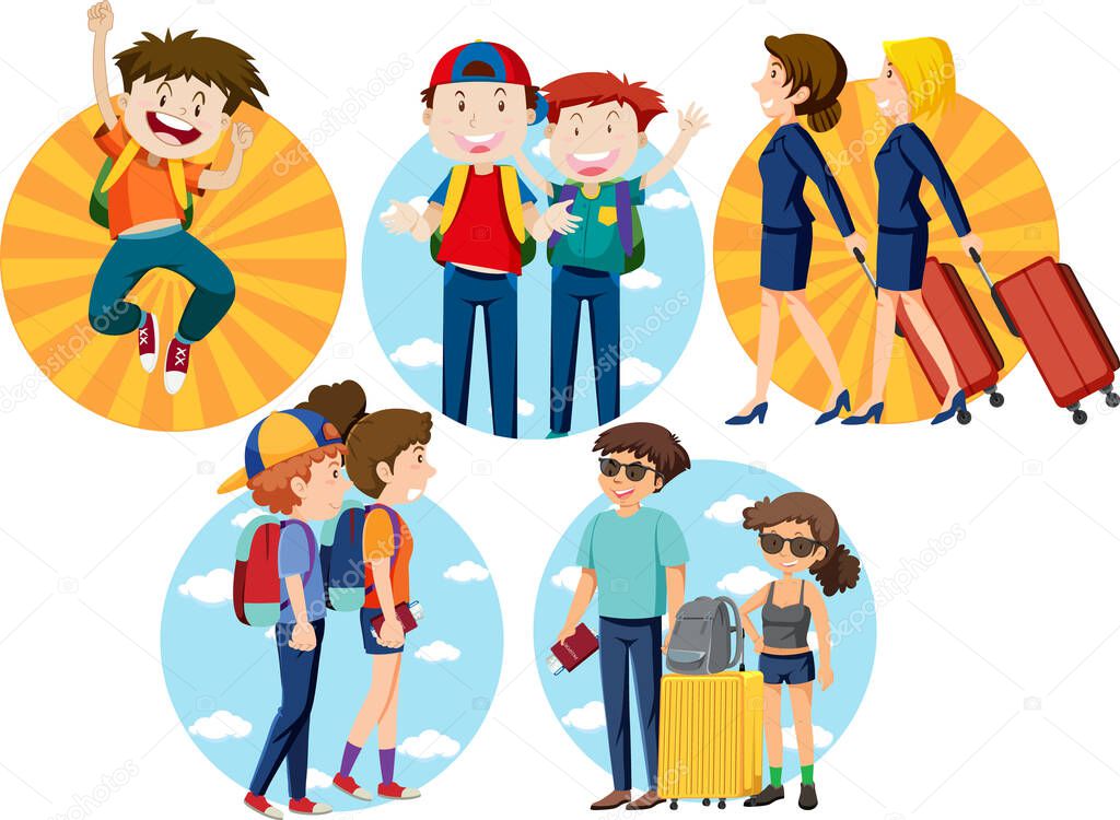 A set of Travel holiday theme man and women on white background illustration