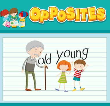 İngilizce karşıt kelime illüstrasyonunun eğitim kelime kartı