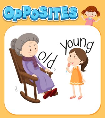 Yaşlı ve genç illüstrasyon kelimeleri karşısında