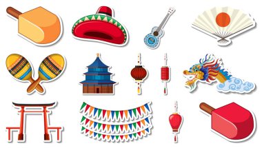 Farklı geleneksel nesneler çizimi