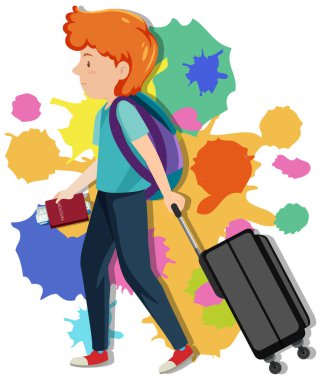 Pasaport ve bavul resimli adam.