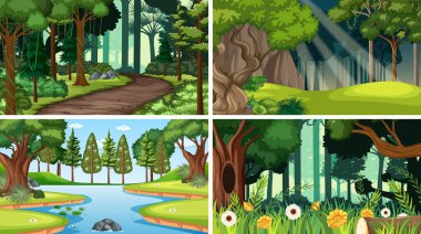 Bir sürü ağaç ve çiçek resimli doğa sahnesi