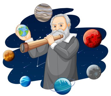 Çizgi film stilinde Galileo Galilei 'nin portresi
