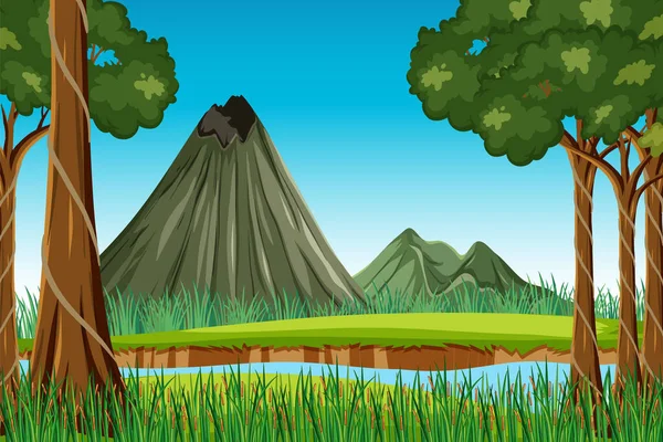 Naturscen Med Träd Och Fält Illustration — Stock vektor