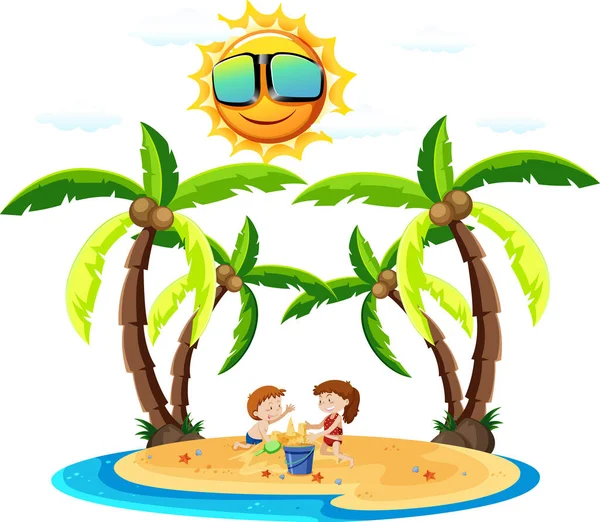 Isla Tropical Con Gente Vacaciones Ilustración — Vector de stock