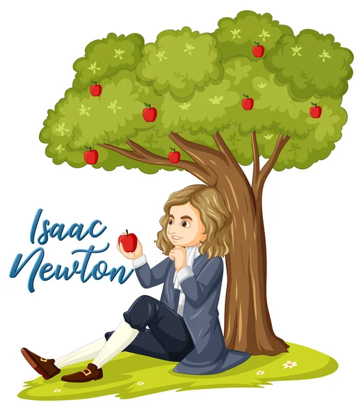 Isaac Newton Sentado Bajo Manzano Ilustración — Vector de stock