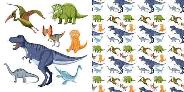 Collection Différents Dinosaures Illustration Transparente — Image vectorielle