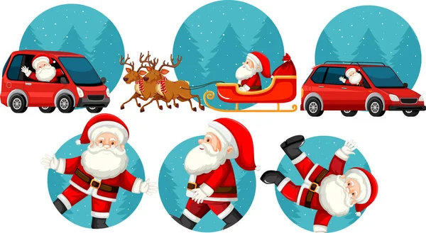 Ensemble Thème Noël Avec Père Noël Illustration Voiture — Image vectorielle