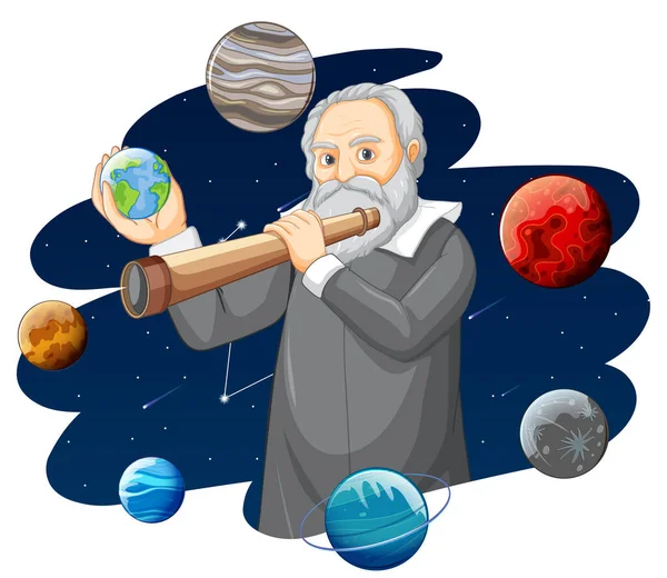 Portrait Galileo Galilei Illustration Style Dessin Animé — Image vectorielle