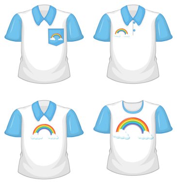 Beyaz arkaplanda mavi kollu beyaz bir gömlek