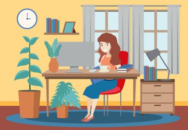 Düz tasarım konsept illüstrasyonunda çalışma odasının içi