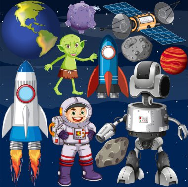 Uzay illüstrasyonunda uzay nesneleri kümesi