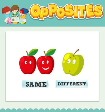 Sözler için aynı ve farklı illüstrasyon karşısında