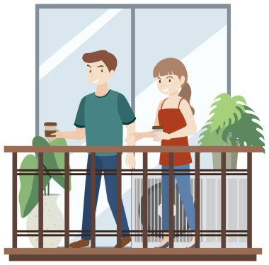 İnsanlar balkonda konuşuyorlar.