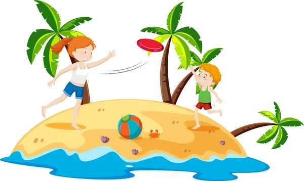 Kids Playing Island Illustration — Stock Vector