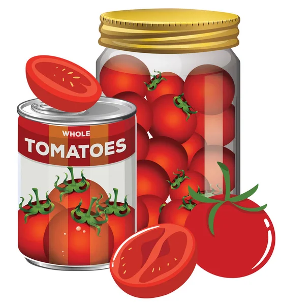 トマトソース缶とトマトの瓶イラスト — ストックベクタ