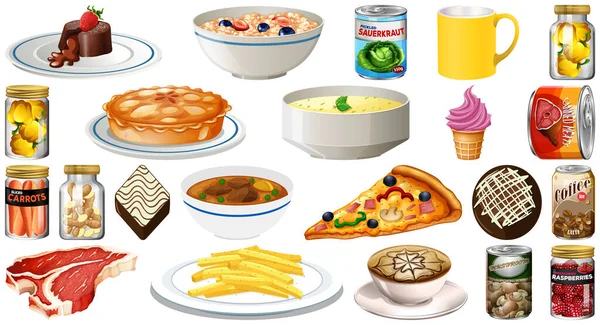 Σύνολο Των Διαφορετικών Τροφίμων Εικονογράφηση — Διανυσματικό Αρχείο