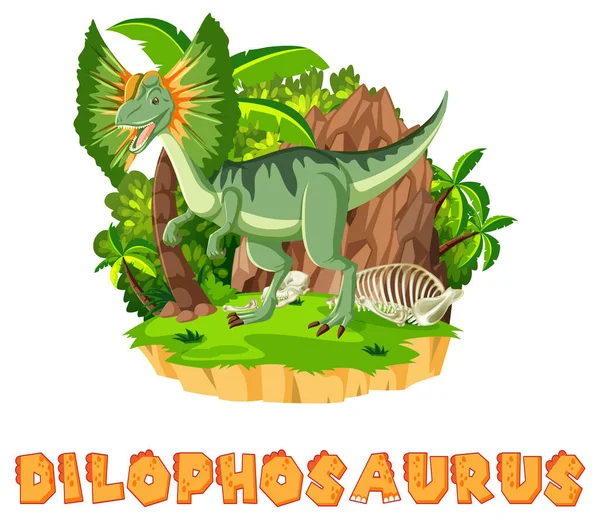 Isla Prehistórica Con Ilustración Dilofosaurio — Archivo Imágenes Vectoriales