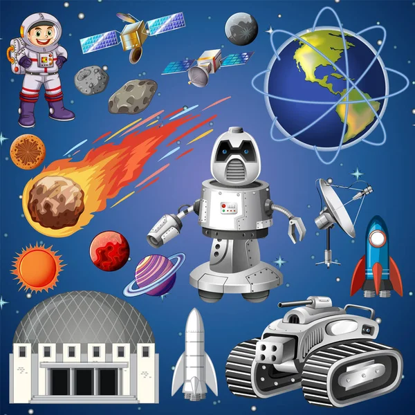 Conjunto Objetos Espaciales Ilustración Espacial — Archivo Imágenes Vectoriales