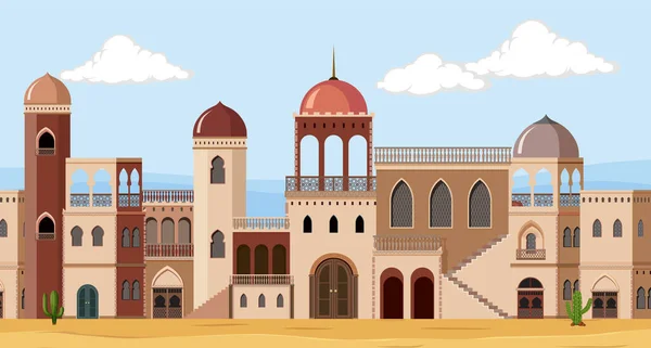 Міська Сцена Багатьма Будівлями Пустелі Ілюстрація — стоковий вектор