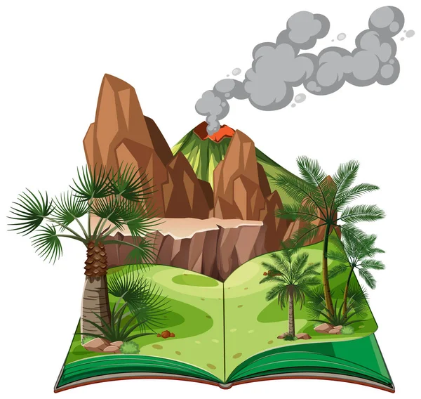 Scene Volcano Forest Illustration — Stock Vector