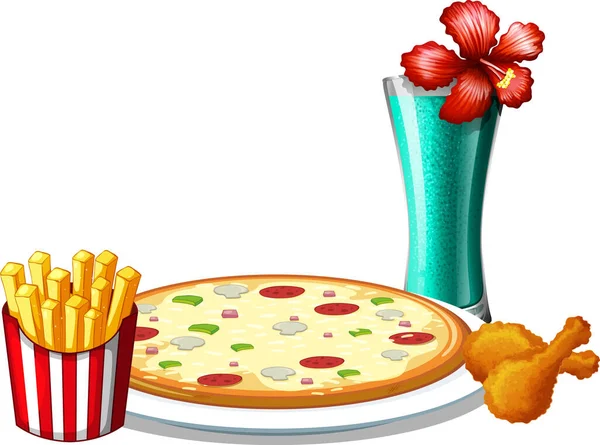 Fast Food Pizza Frytki Ilustracja — Wektor stockowy