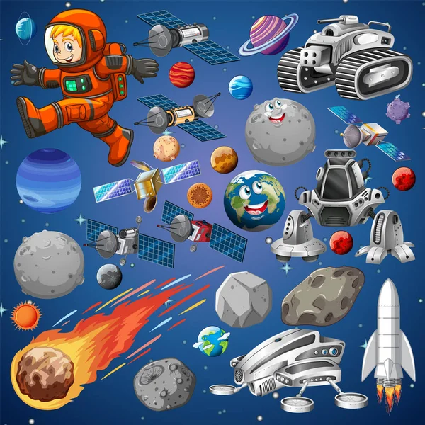 Set Von Weltraumobjekten Weltraum Illustration — Stockvektor