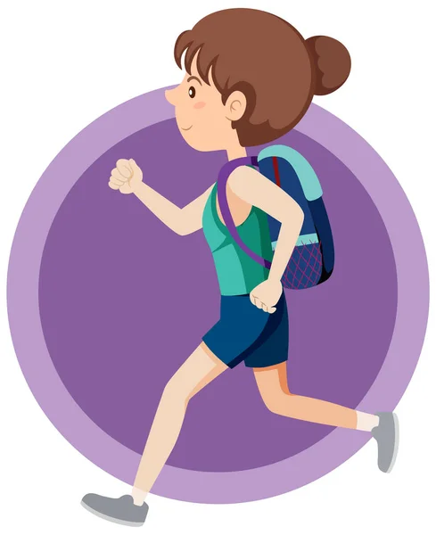 Happy Girl Backpack Running Illustration — Stock Vector