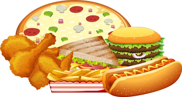 Set Fast Foods White Background Illustration — Stock Vector