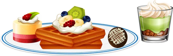 Süße Bäckerei Dessert Auf Weißem Hintergrund Illustration — Stockvektor