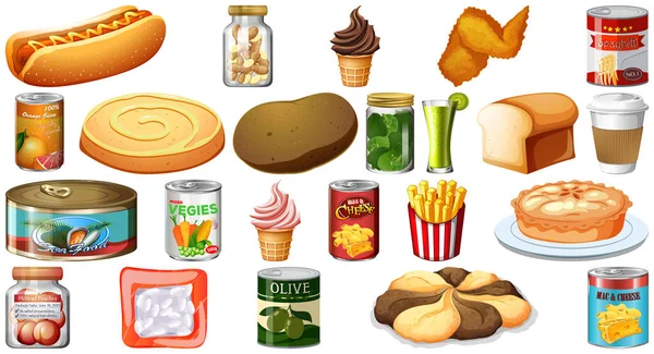 Zestaw Ilustracji Różnych Produktów Spożywczych — Wektor stockowy