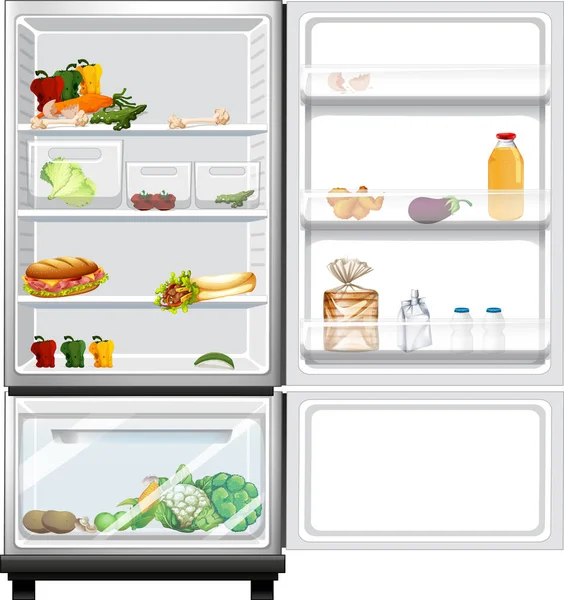 Открытый Холодильник Пищевыми Продуктами Внутри Иллюстрации — стоковый вектор