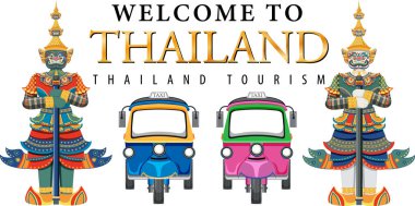 Dev şeytanlar Tayland cazibesi ve manzara ikonu çizimi