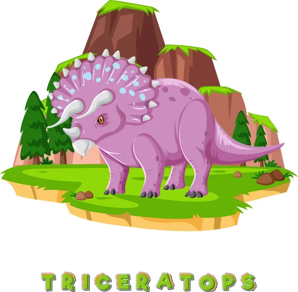 トリケラトプスのイラストの恐竜の単語カード — ストックベクタ