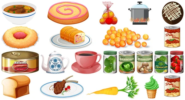 Conjunto Diferentes Alimentos Ilustración — Archivo Imágenes Vectoriales