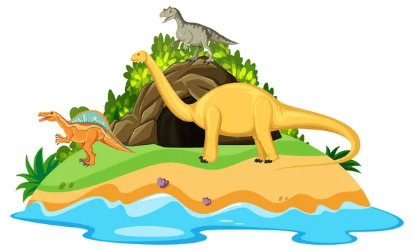 Сцена Динозаврами Ілюстрації Острова — стоковий вектор