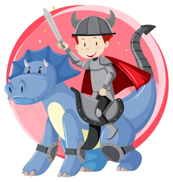 Fantasía Caballero Personaje Montar Dragón Sobre Fondo Blanco Ilustración — Vector de stock