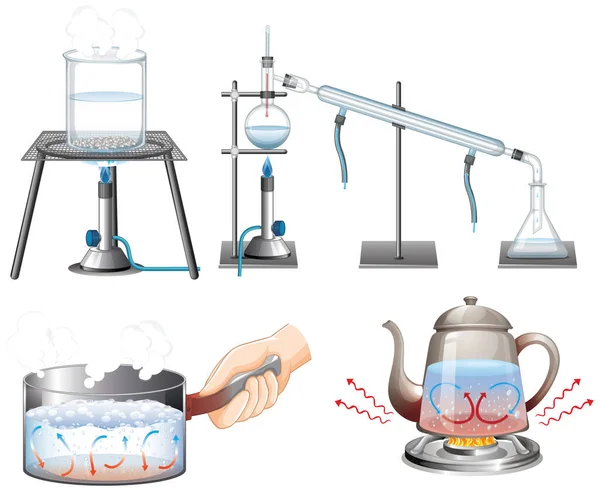 水のイラストを用いた科学実験 — ストックベクタ