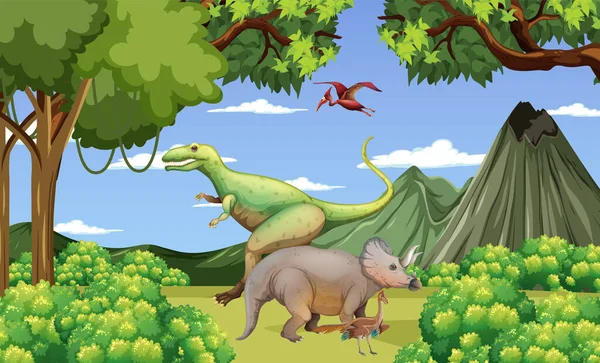 Сцена Динозаврами Парке — стоковый вектор