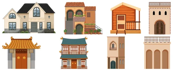 Diferentes Diseños Edificios Alrededor Del Mundo Ilustración — Vector de stock