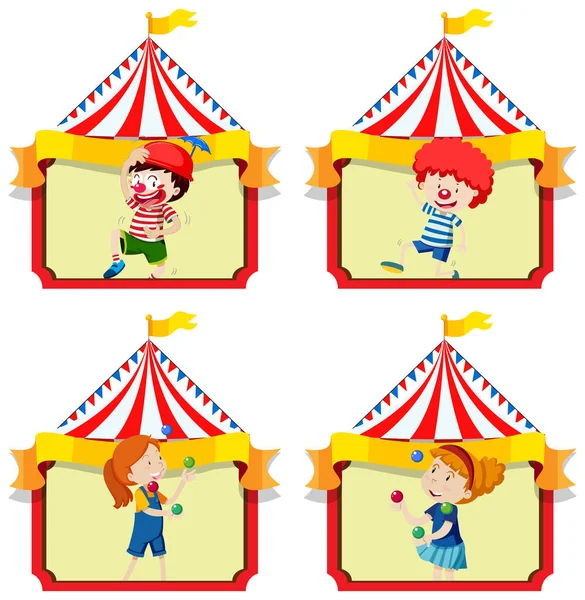 Conjunto Niños Niñas Con Ilustración Fondo Carpa Circo — Archivo Imágenes Vectoriales