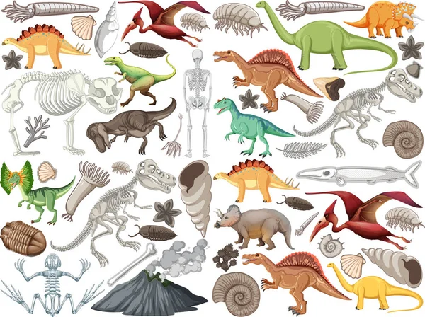 Ensemble Différentes Illustrations Préhistoriques Animaux Dinosaures — Image vectorielle