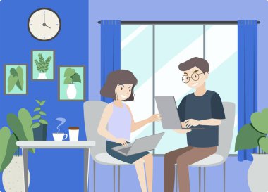 Kadın ve erkek dizüstü bilgisayarda çalışıyor.